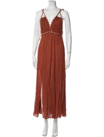 Pre-owned Poupette St Barth V-neck Long Dress In Orange