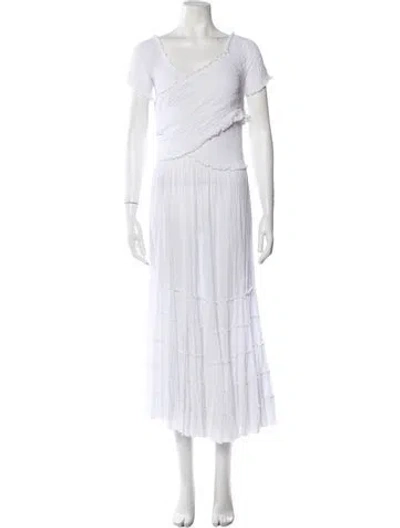 Pre-owned Poupette St Barth V-neck Long Dress In White