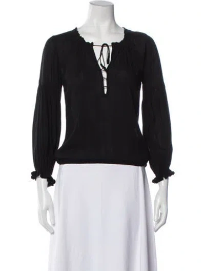 Pre-owned Poupette St Barth V-neck Long Sleeve Blouse In Black
