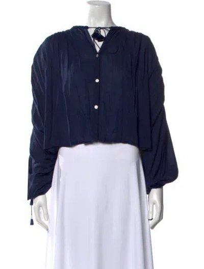 Pre-owned Poupette St Barth V-neck Long Sleeve Blouse In Blue