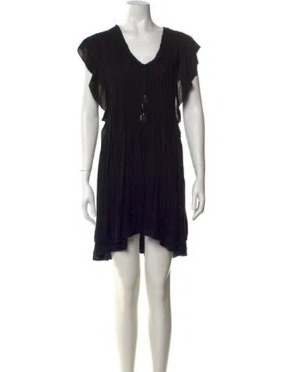 Pre-owned Poupette St Barth V-neck Mini Dress In Black