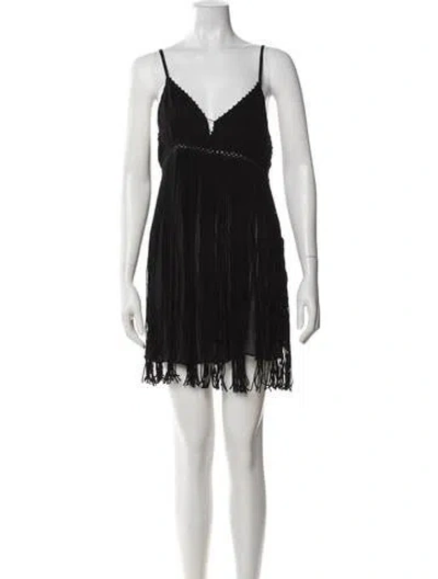 Pre-owned Poupette St Barth V-neck Mini Dress In Black
