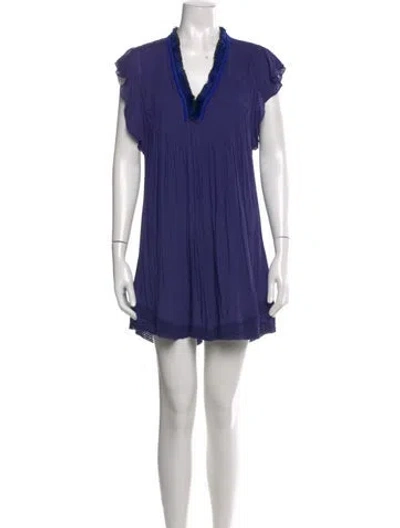 Pre-owned Poupette St Barth V-neck Mini Dress In Blue