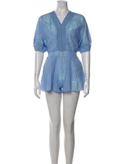 Pre-owned Poupette St Barth V-neck Romper W/ Tags In Blue