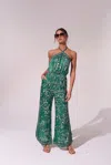 Poupette St Barth Wide Leg Jumpsuit In Green Floral Print In Multi