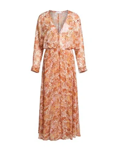 Poupette St Barth Woman Maxi Dress Camel Size Xl Silk In Blue