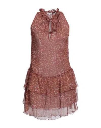 Poupette St Barth Woman Mini Dress Brick Red Size L Silk