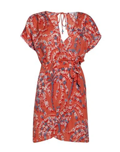 Poupette St Barth Woman Mini Dress Coral Size Xs Viscose In Multi