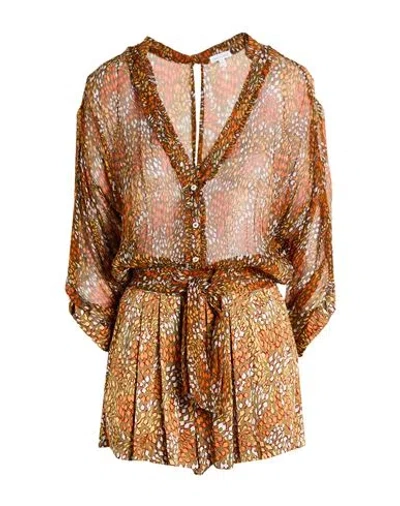 Poupette St Barth Woman Playsuit Khaki Size S Silk, Viscose In Beige