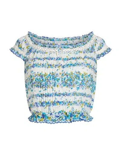 Poupette St Barth Woman Top Blue Size Xs Cotton In Multi