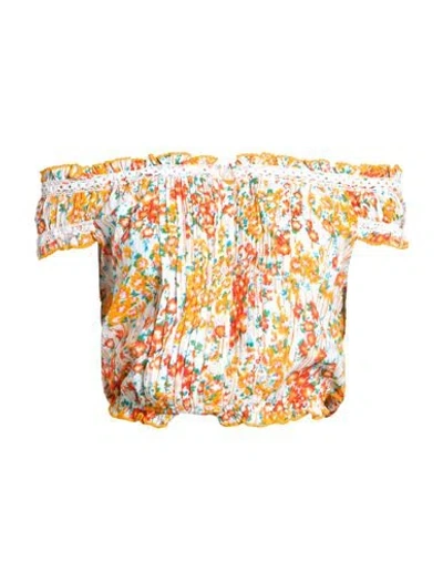 Poupette St Barth Woman Top Orange Size Xs Cotton In White