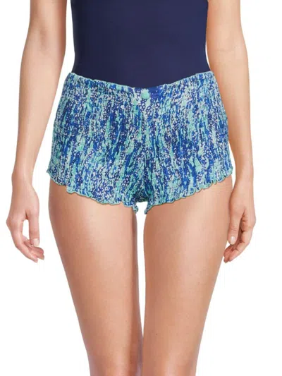 Poupette St Barth Women's Abstract Print Smocked Shorts In Blue White