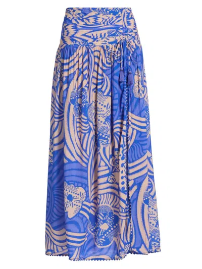 Poupette St Barth Women's Carla Floral Drawstring Maxi Skirt In Blue