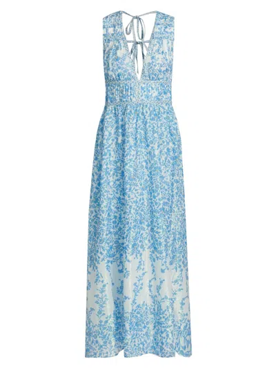 Poupette St Barth Women's Chiara Floral Cotton Maxi Dress In Blue