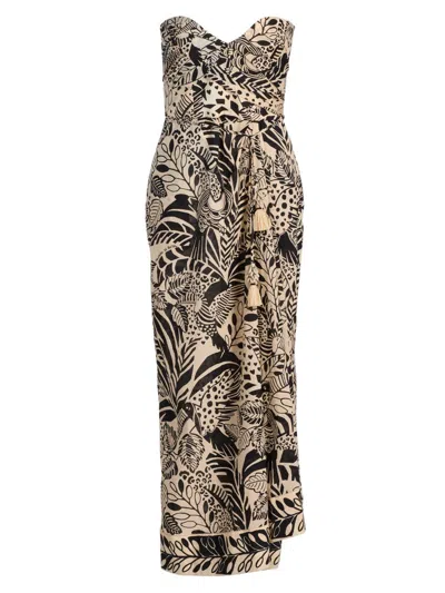 Poupette St Barth Collina Printed Cotton Midi Dress In Brown