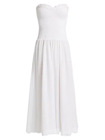 Poupette St Barth Women's Cory Cotton Smocked Bandeau Midi-dress In White