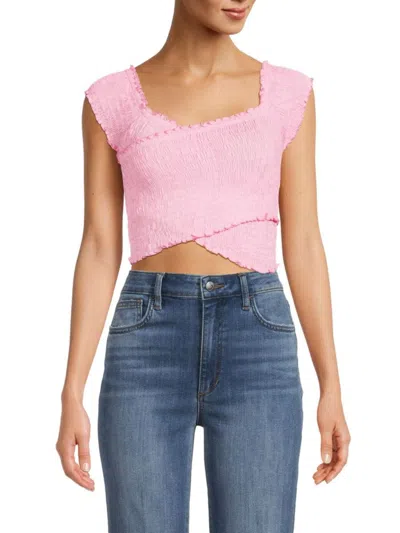 Poupette St Barth Women's Crossover Smocked Crop Top In Baby Pink
