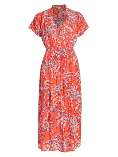 Poupette St Barth Becky Floral Cover-up Dress In Orange Palmery