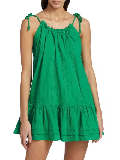 Poupette St Barth Women's Eyelet Cotton Minidress In Green