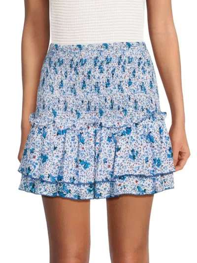 Poupette St Barth Women's Floral Smocked Mini Skirt In Blue