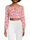 Poupette St Barth Women's Rachel Floral Peasant Crop Top In White Red
