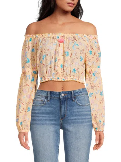 Poupette St Barth Women's Rachel Off Shoulder Floral Crop Top In Yellow Multi