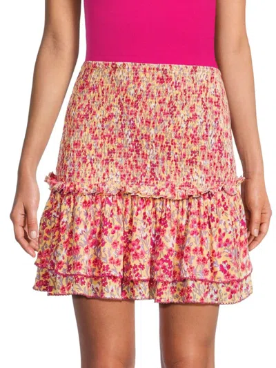 Poupette St Barth Women's Smocked Tiered Mini Skirt In Pink Multicolor