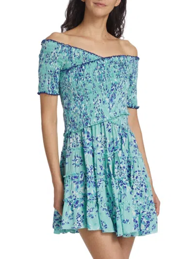 Poupette St Barth Women's Soledad Floral Off Shoulder Mini Dress In Blue