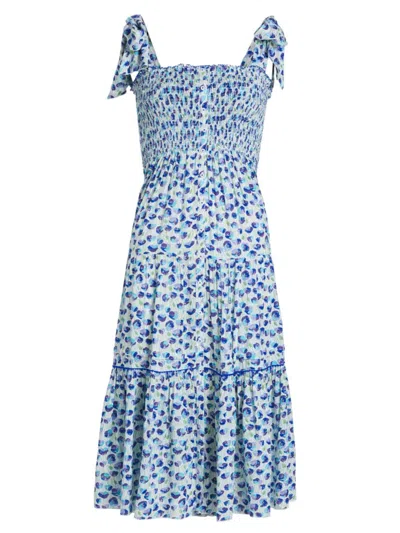 Poupette St Barth Women's Triny Floral Tie-strap Midi-dress In Blue