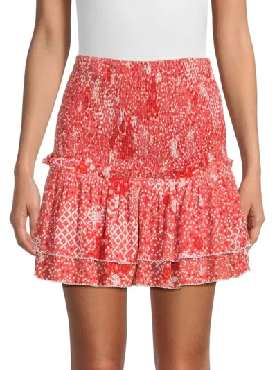Poupette St Barth Women's Triny Mixed Print Smocked Mini Skirt In Pink Multicolor