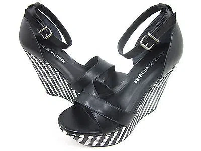 Pre-owned Pour La Victoire , Bonita Wedge Sandal, Black, Women's Us Size 6.5 M, Eur 36.5
