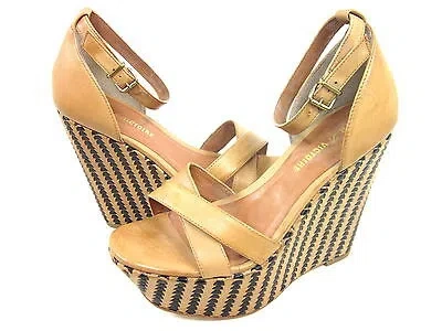 Pre-owned Pour La Victoire , Bonita Wedge Sandal, Saddle Brown, Womens, Us 8 M, Euro 38