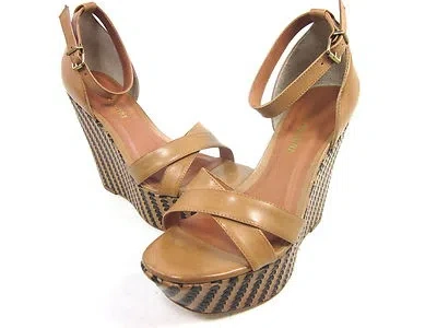 Pre-owned Pour La Victoire , Bonita Wedge Sandal, Saddle Brown, Womens, Us 8 M, Euro 38