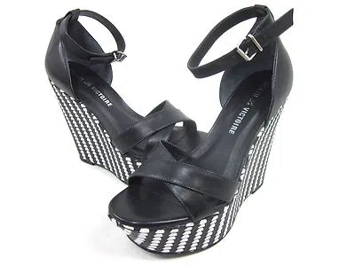 Pre-owned Pour La Victoire , Bonita Wedge Sandal, Womens, Black, Us 6 M, Euro 36, N.i.b