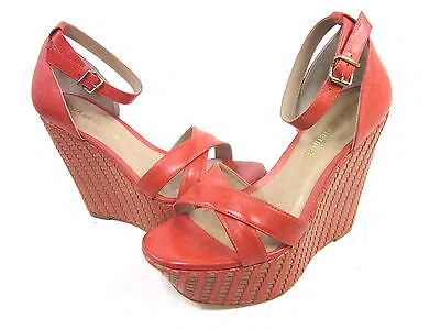 Pre-owned Pour La Victoire , Bonita Wedge Sandal, Womens, Red, Us 8 M, Euro 38, In Box