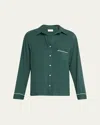 Pour Les Femmes Bamboo-knit Pajama Set In Hunter Green Piped In Cream