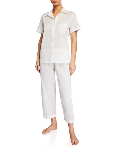 Pour Les Femmes Cotton Lawn Short-sleeve Crop Pajama Set In White