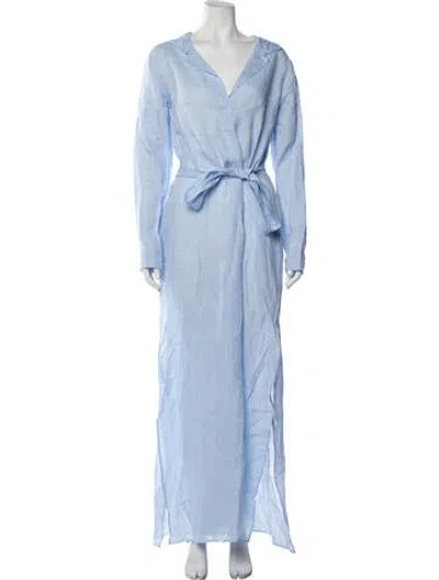 Pre-owned Pour Les Femmes Linen Long Dress In Blue