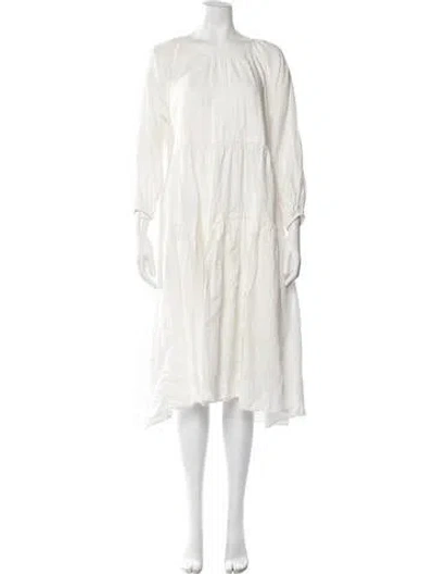 Pre-owned Pour Les Femmes Linen Midi Length Dress In Neutrals/white