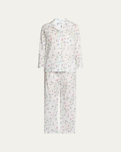 Pour Les Femmes Nyc Icon Map-print Egyptian Cotton Pajama Set In New York Travel Series