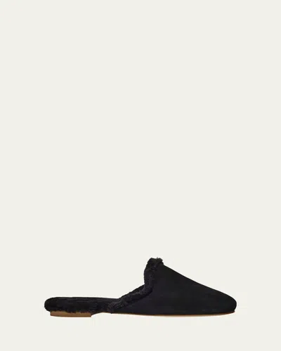 Pour Les Femmes Suede & Faux Fur Slipper In Black