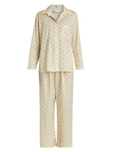 Pour Les Femmes Women's Long Horn Cotton Pajamas In Yellow