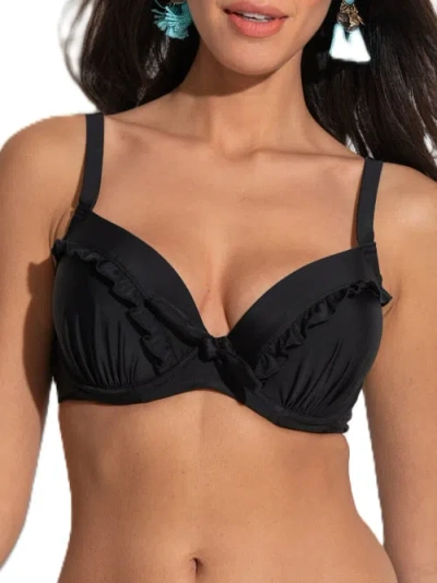 Pour Moi Bermuda Padded Frill Underwire Bikini Top In Black