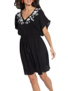 Pour Moi Crinkle Embroidered Kaftan Cover-up In Black