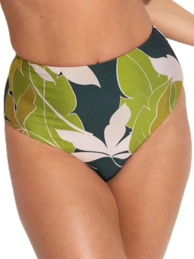 Pour Moi Dolce Vita Reversible High-waist Bikini Bottom In Green Tropical