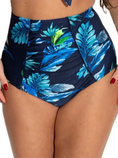 Pour Moi Palermo High-waist Control Bikini Bottom In Navy Tropical