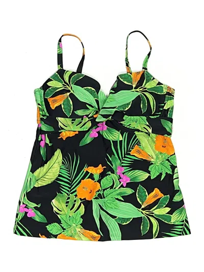 Pre-owned Pour Moi Swimsuit Top Green Tropical Pattern Swimwear