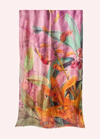 Powder Cotton Blend Linen Scarf In Botany Bliss In Multi