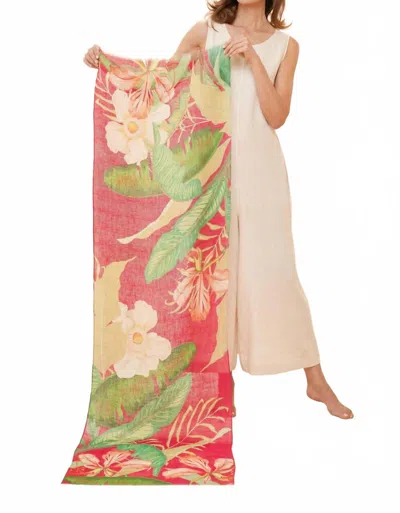 Powder Delicate Tropical Linen Scarf In Dark Rose In Multi