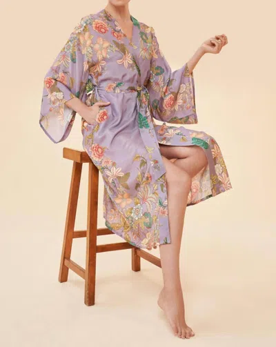 Powder Prancing Tiger Kimono Gown In Lilac In Blue